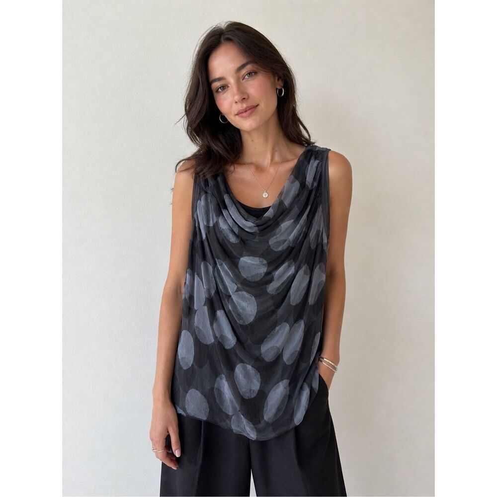 NWT Myae Sheer Draped Polka Dot Silk Blend Top One Size Made in Italy Approx M